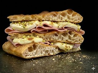 Schiacciata mortadella, provola, pistacchio