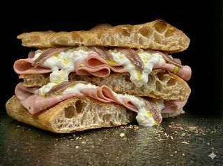 Schiacciata mortadella, stracciatella e alici