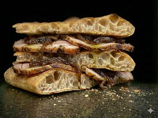 Schiacciata porchetta, cipolla caramellata