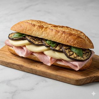 Panino cotto, provola e melanzane grigliate