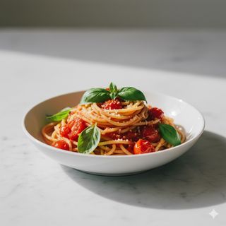 Spaghetti con pomodorini e basilico
