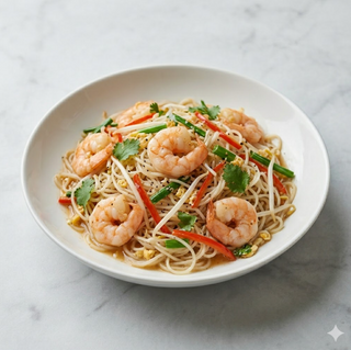 28 Spaghetti di riso con gamberi