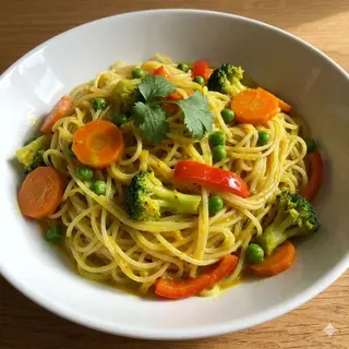 Spaghetti di riso con curry e verdura