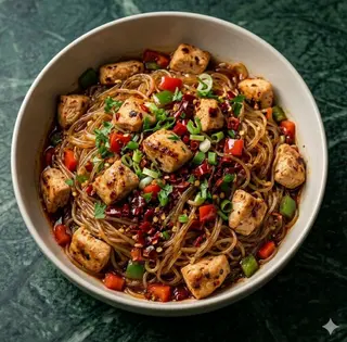 Spaghetti di soia con carne piccante