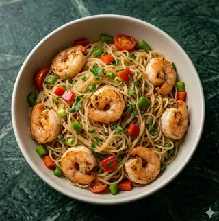 Spaghetti di soia con gamberi