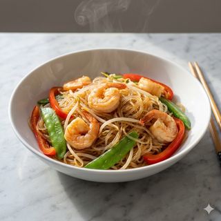 Spaghetti di soia con gamberi e verdura