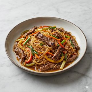 Spaghetti di soia manzo con verdure