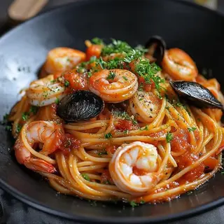 Spaghetti Fruits De Mer Aux Crevettes