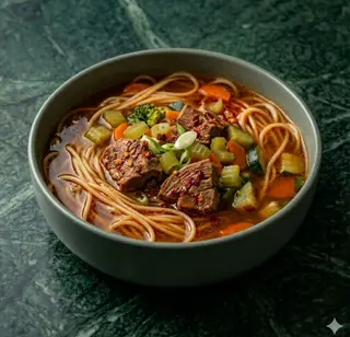 Spaghetti in brodo con carne piccante