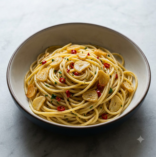 Spaghettoni con aglio, olio e peperoncino