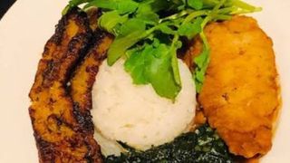 Spinaci and plantain with fish