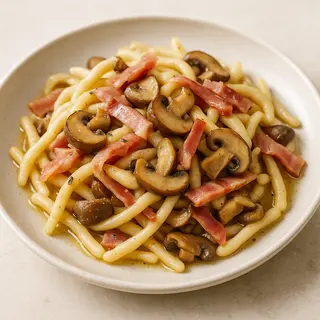 Strozzapreti speck e funghi
