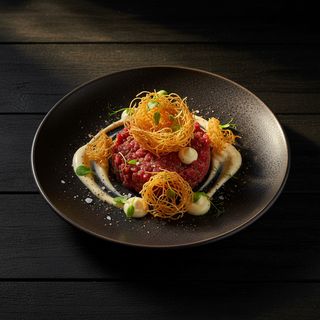 Tartare di filetto, salsa ovineria e crema al gorgonzola