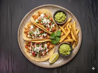 Tacos con pollo +patatine fritte