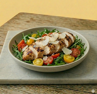 Tagliata di pollo con rucola e grana e pomodorini