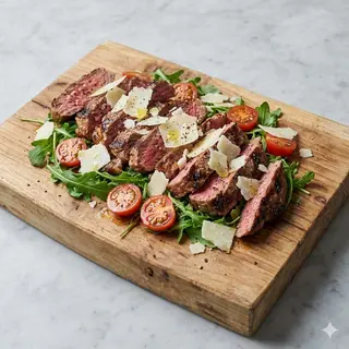 Tagliata rucola pomodorini e scaglie