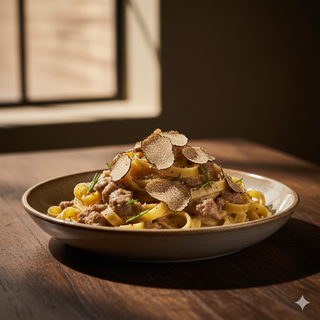 Tagliatelle ragù bianco, rosmarino e tartufo