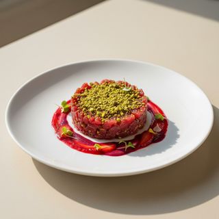 Tartare di tonno con granella di pistacchi e coulis ai frutti di stagione