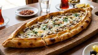 Taze mantarli ve kasarli pide