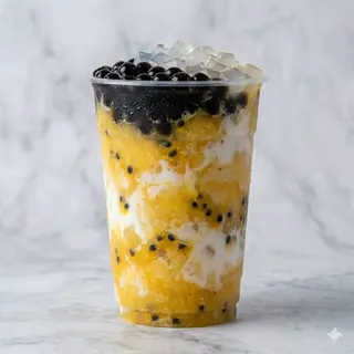 Tea al passion fruit con double topping