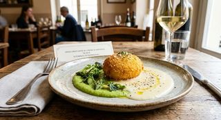 Uovo croccante su crema di asparagi e fonduta di parmigiano