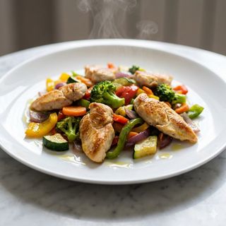 Verdure miste saltate con pollo