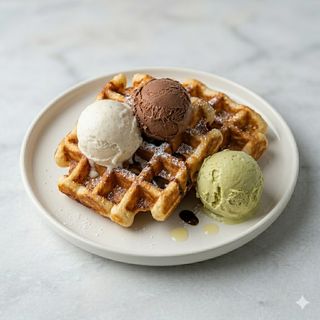 Waffle con 3 palline di gelato