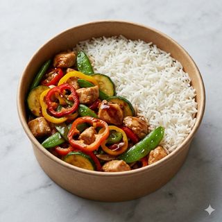 Wok di pollo e verdure con basmati