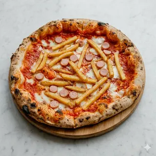Pizza würstel e patatine