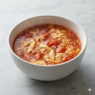 Zuppa con pomodoro e uovo