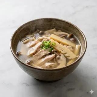 Zuppa di pollo, bamboo e funghi