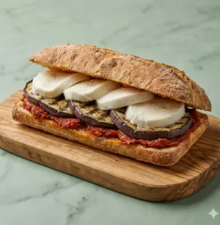 Panino nduja, melanzane grigliate, mozzarella di bufala