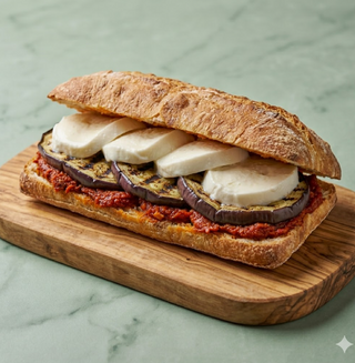 Panino nduja, melanzane grigliate, mozzarella di bufala
