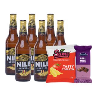 6x Nile Special 330ml Bottle + 1x Tasty Tomato Crisps 12g + 1x Dairyland Real Milk Chocolate 80g
