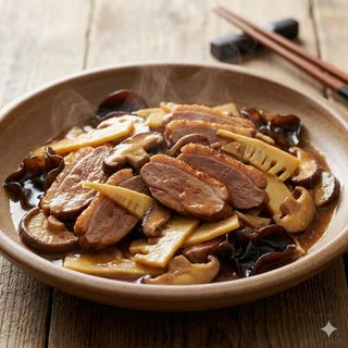 Anatra con funghi e bambù