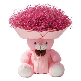 Pink Baby's Breath and Teddy Bear