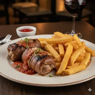 Braciola con patatine fritte o insalata