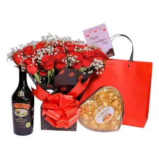 Red Standing Bouquet with Baileys & Chocolates