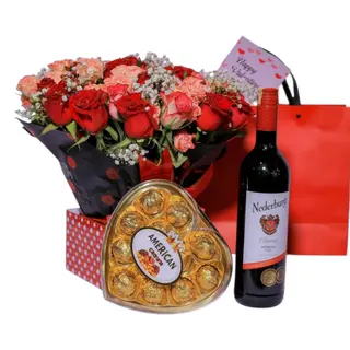 Mixed Standing Bouquet with Nederburg & Chocolates