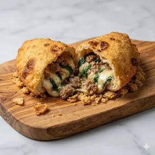 Calzone spinaci ripassati, salsiccia e mozzarella 