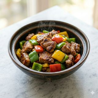 Carne di maiale e peperoni saltato