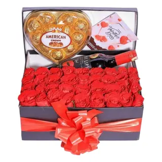 Box of Roses with Sweet Lips & Chocolates