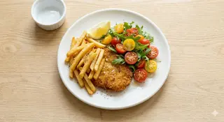 Cotoletta con patate e insalata