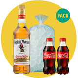 Captain Morgan Gold 750 ml + 2x Coke 330 ml + Ice 1kg
