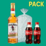 Captain Morgan Gold 750 ml + 2x Coke 330 ml + Ice 1kg