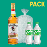 Captain Morgan Gold 750 ml + 2x Sprite 330 ml + Ice 1kg