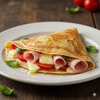 Crêpes con prosciutto cotto, fontina e pomodoro