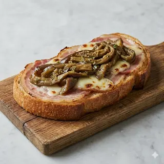 Crost pancetta dolce, provolone del Monaco, melanzane sott'olio
