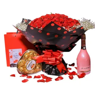100 Roses & Gypsophila with JP Chenet & Chocolates