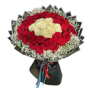 Red & Yellow Rose Medley with Majestic Lilies